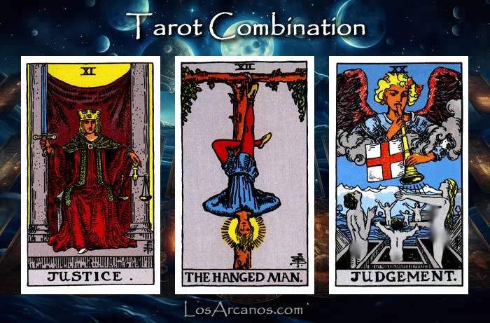 Combination JUSTICE, THE HANGED MAN and JUDGEMENT