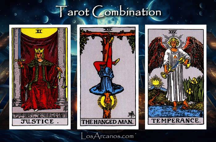 Combination JUSTICE, THE HANGED MAN and TEMPERANCE