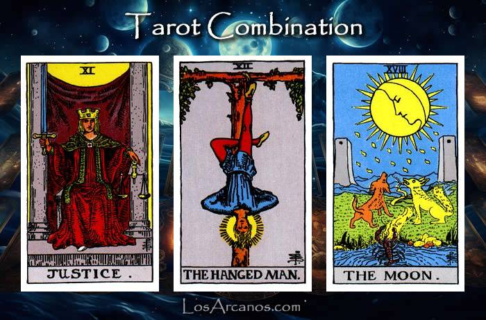 Combination JUSTICE, THE HANGED MAN and THE MOON