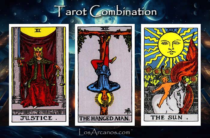 Combination JUSTICE, THE HANGED MAN and THE SUN