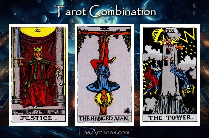 Combination JUSTICE, THE HANGED MAN and THE TOWER