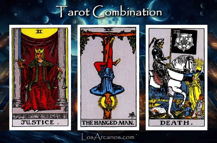 Combination JUSTICE, THE HANGED MAN and TRANSFORMATION