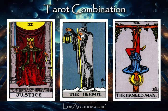 Combination JUSTICE, THE HERMIT and THE HANGED MAN