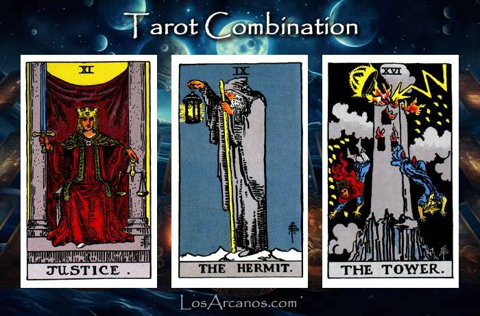 Combination JUSTICE, THE HERMIT and THE TOWER