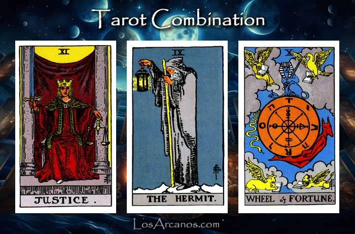 Combination JUSTICE, THE HERMIT and WHEEL OF FORTUNE