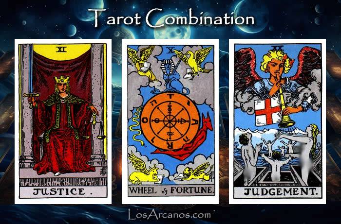 Combination JUSTICE, WHEEL OF FORTUNE and JUDGEMENT