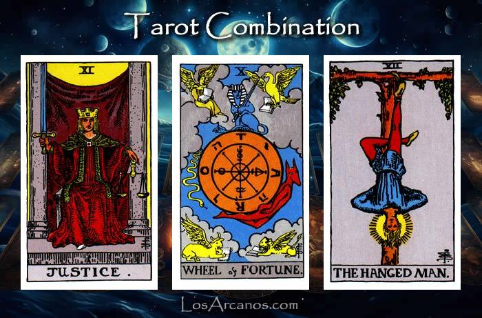 Combination JUSTICE, WHEEL OF FORTUNE and THE HANGED MAN