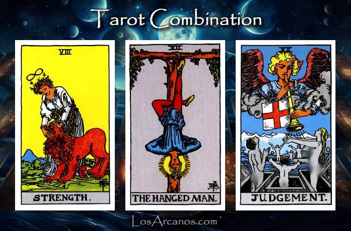 Combination STRENGTH, THE HANGED MAN and JUDGEMENT