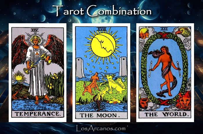 Combination TEMPERANCE, THE MOON and THE WORLD