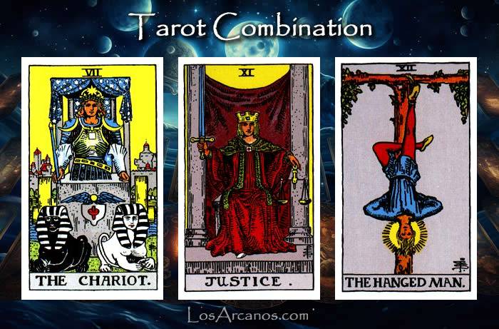 Combination THE CHARIOT, JUSTICE and THE HANGED MAN