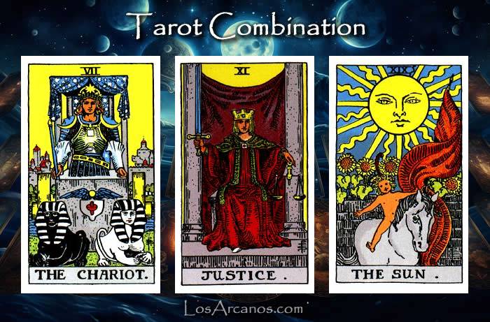 Combination THE CHARIOT, JUSTICE and THE SUN