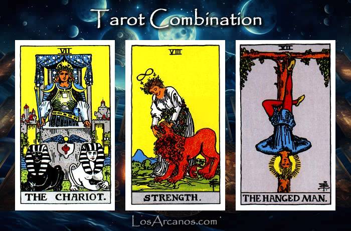 Combination THE CHARIOT, STRENGTH and THE HANGED MAN