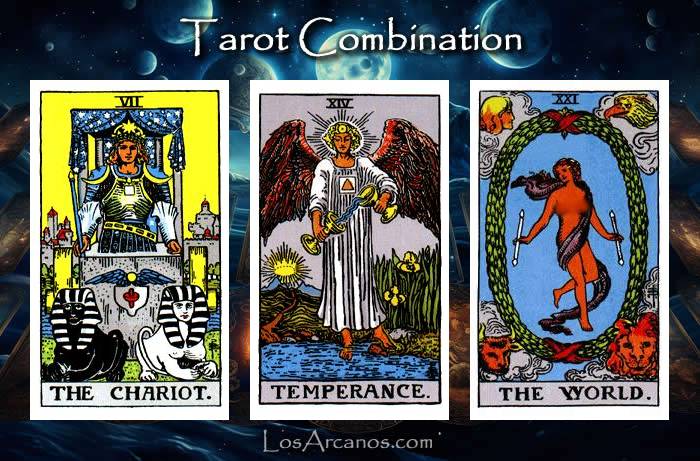 Combination THE CHARIOT, TEMPERANCE and THE WORLD