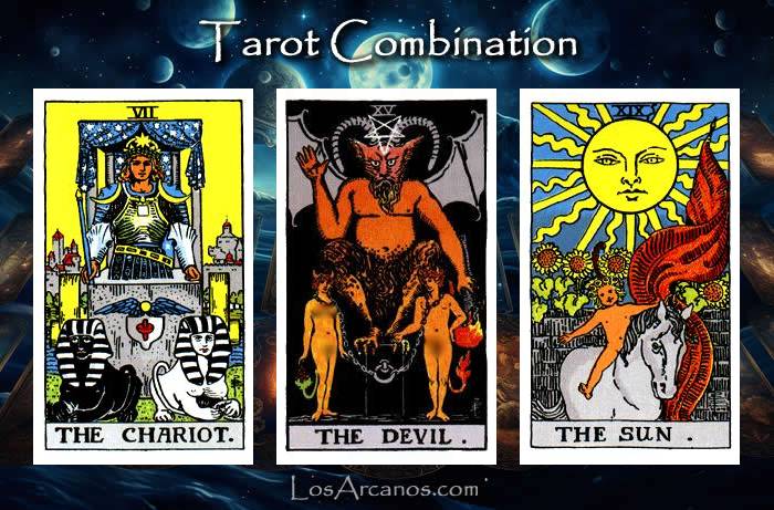 Combination THE CHARIOT, THE DEVIL and THE SUN