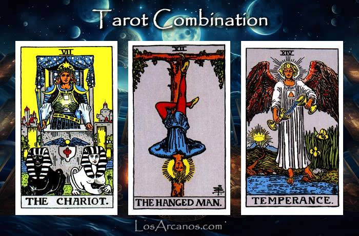 Combination THE CHARIOT, THE HANGED MAN and TEMPERANCE