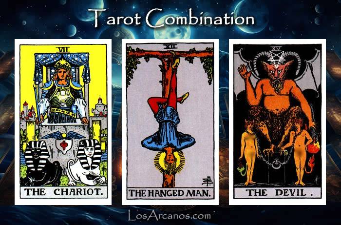 Combination THE CHARIOT, THE HANGED MAN and THE DEVIL