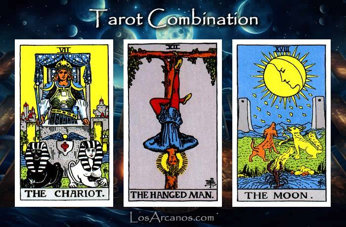 Combination THE CHARIOT, THE HANGED MAN and THE MOON