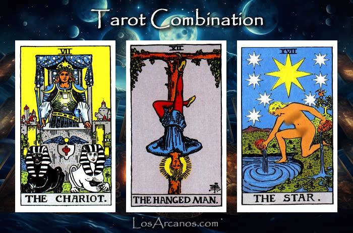 Combination THE CHARIOT, THE HANGED MAN and THE STAR