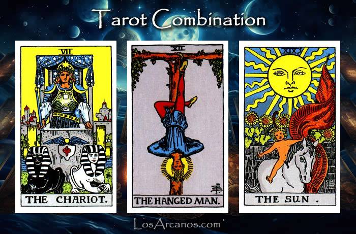 Combination THE CHARIOT, THE HANGED MAN and THE SUN