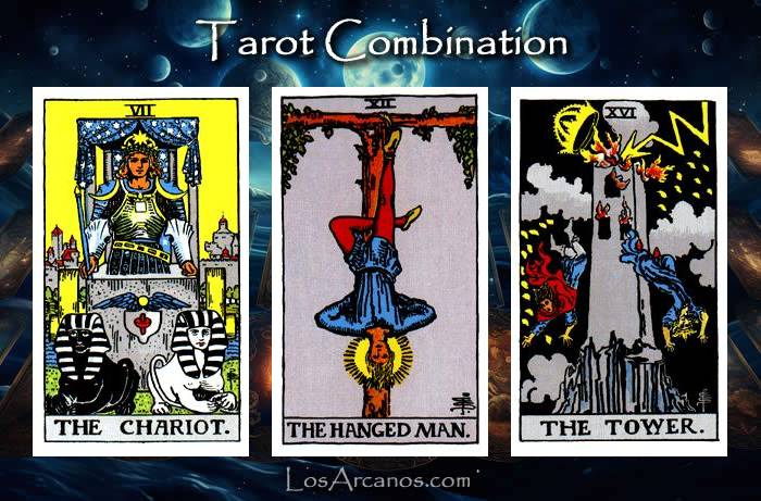 Combination THE CHARIOT, THE HANGED MAN and THE TOWER