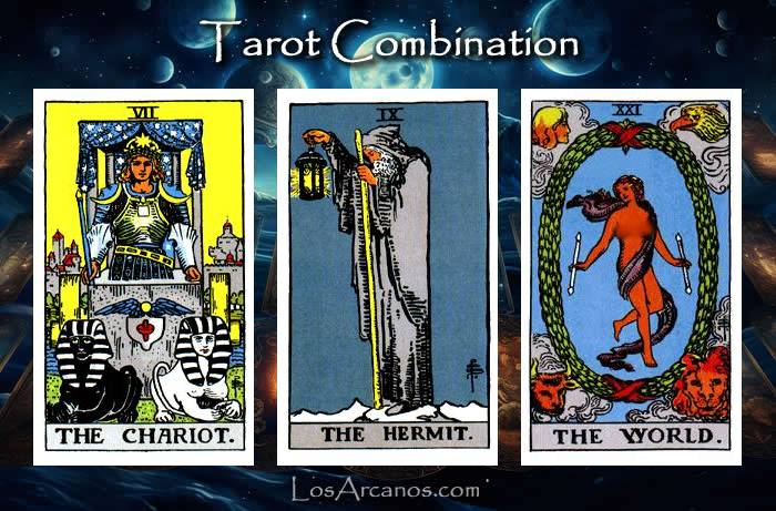 Combination THE CHARIOT, THE HERMIT and THE WORLD