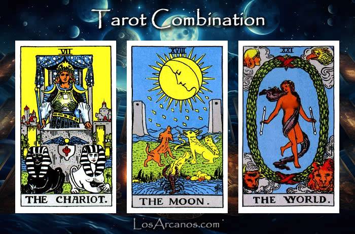 Combination THE CHARIOT, THE MOON and THE WORLD