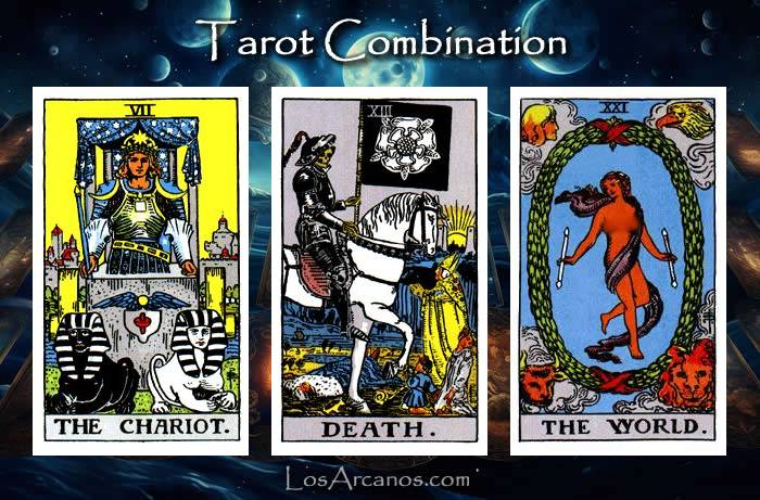 Combination THE CHARIOT, TRANSFORMATION and THE WORLD