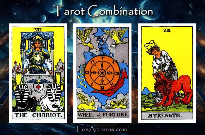 Combination THE CHARIOT, WHEEL OF FORTUNE and STRENGTH