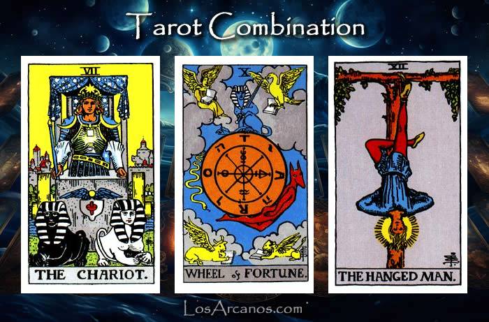 Combination THE CHARIOT, WHEEL OF FORTUNE and THE HANGED MAN