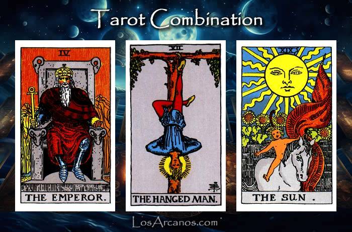 Combination THE EMPEROR, THE HANGED MAN and THE SUN