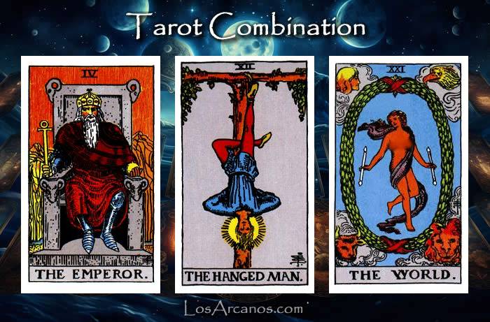 Combination THE EMPEROR, THE HANGED MAN and THE WORLD