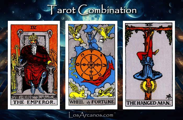 Combination THE EMPEROR, WHEEL OF FORTUNE and THE HANGED MAN