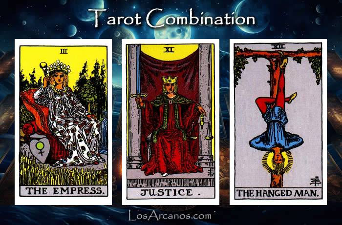 Combination THE EMPRESS, JUSTICE and THE HANGED MAN