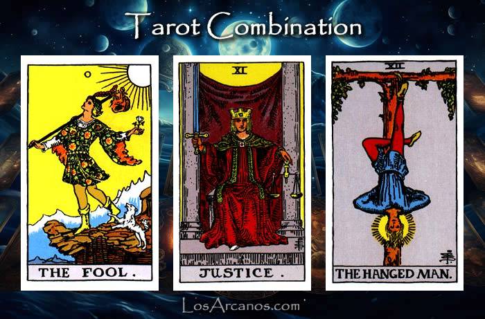 Combination THE FOOL, JUSTICE and THE HANGED MAN