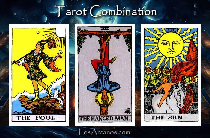 Combination THE FOOL, THE HANGED MAN and THE SUN