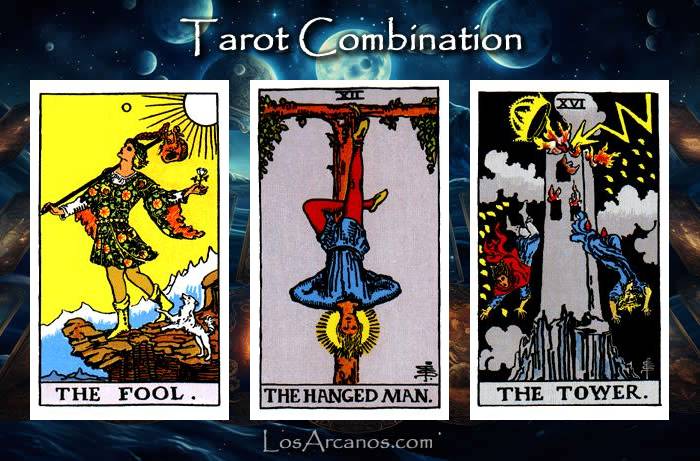 Combination THE FOOL, THE HANGED MAN and THE TOWER