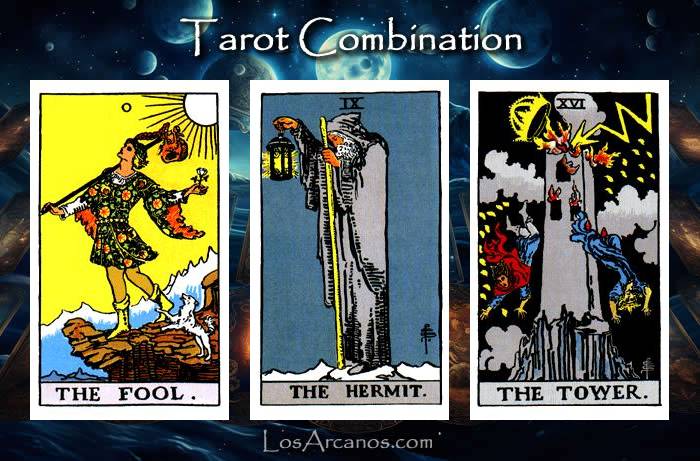 Combination THE FOOL, THE HERMIT and THE TOWER