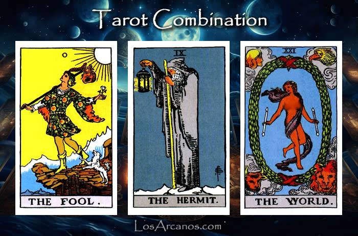 Combination THE FOOL, THE HERMIT and THE WORLD
