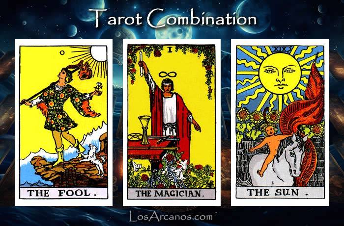 Combination THE FOOL, THE MAGICIAN and THE SUN