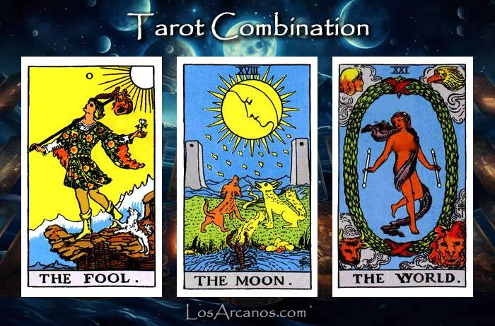 Combination THE FOOL, THE MOON and THE WORLD