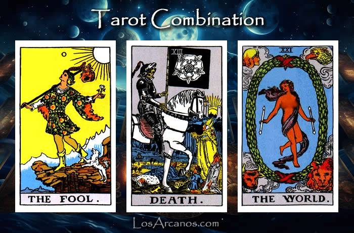 Combination THE FOOL, TRANSFORMATION and THE WORLD