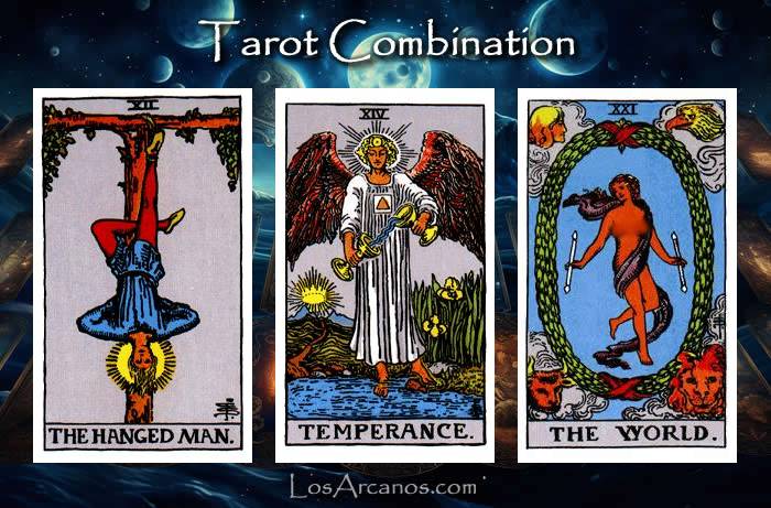 Combination THE HANGED MAN, TEMPERANCE and THE WORLD