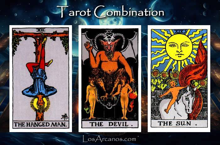 Combination THE HANGED MAN, THE DEVIL and THE SUN