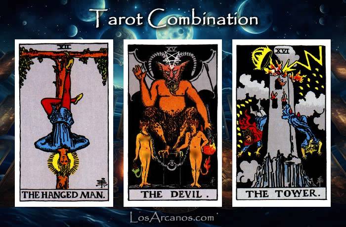 Combination THE HANGED MAN, THE DEVIL and THE TOWER