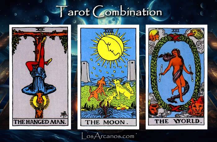 Combination THE HANGED MAN, THE MOON and THE WORLD