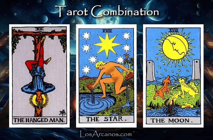 Combination THE HANGED MAN, THE STAR and THE MOON