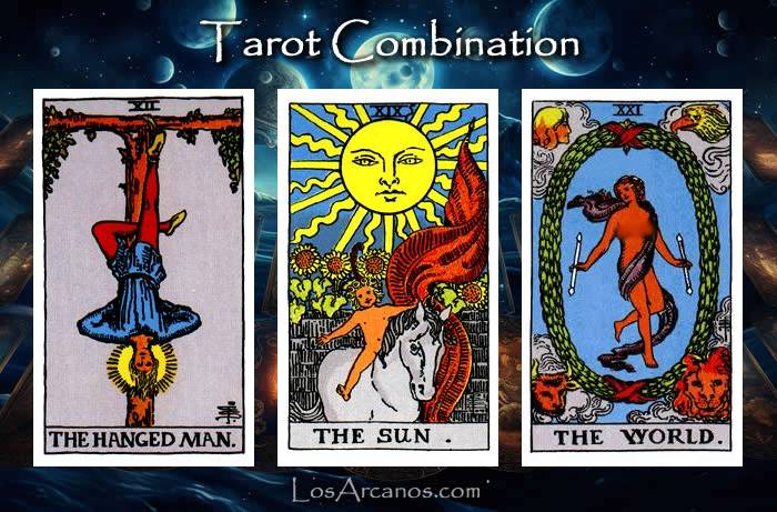 Combination THE HANGED MAN, THE SUN and THE WORLD