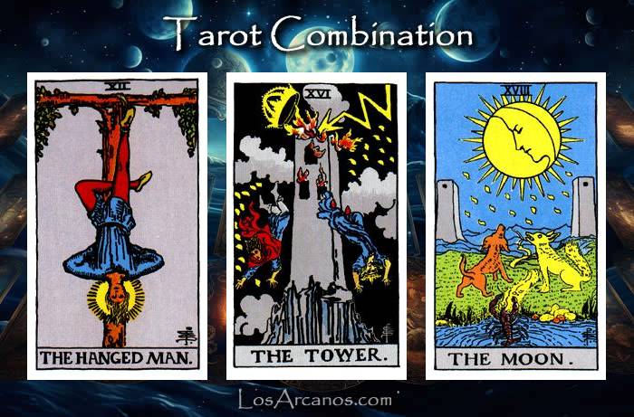 Combination THE HANGED MAN, THE TOWER and THE MOON