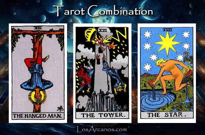 Combination THE HANGED MAN, THE TOWER and THE STAR