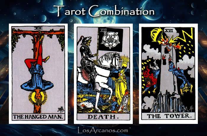 Combination THE HANGED MAN, TRANSFORMATION and THE TOWER